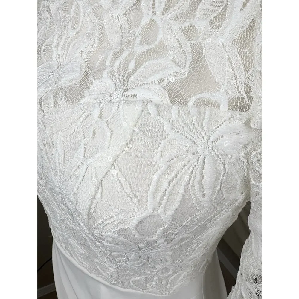 David’s Bridal DB Studio Wedding Dress Womens Size 4 Ivory Lace Elegant Gown New